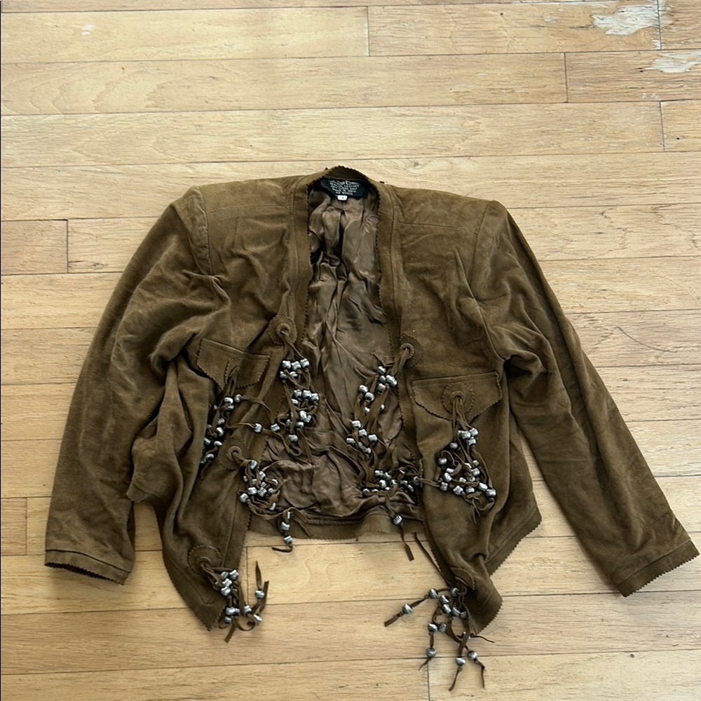 Vintage Judith Ann Creations Brown Suede Jacket with Fringe size S